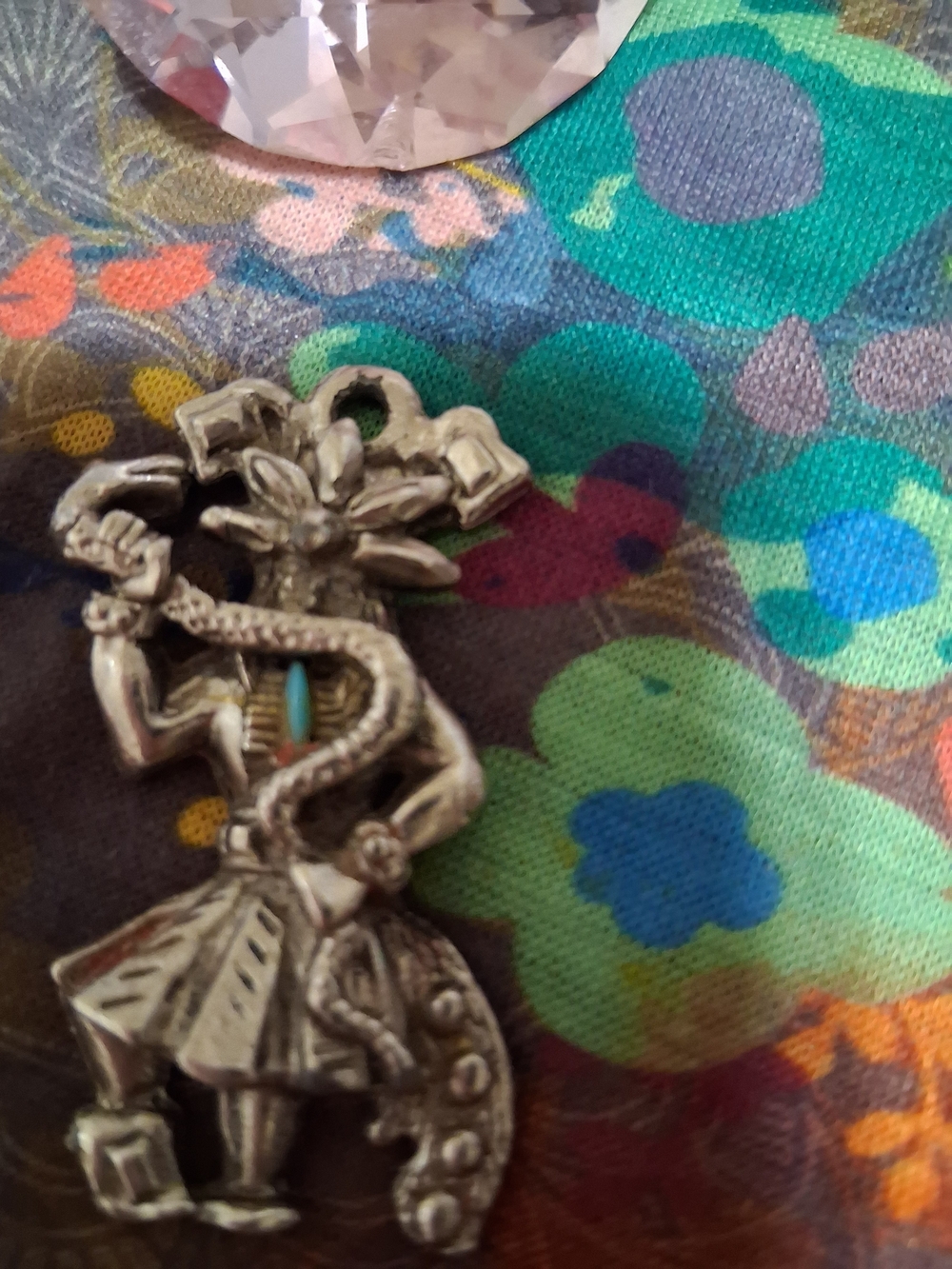 Source Unknown Silver Hula Dancer Pendant with Turquoise Accent